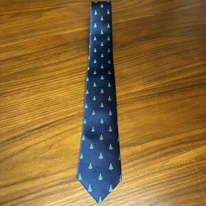 The Tie Bar Christmas Trees Mens Tie Silk Patterned Navy Skinny Star